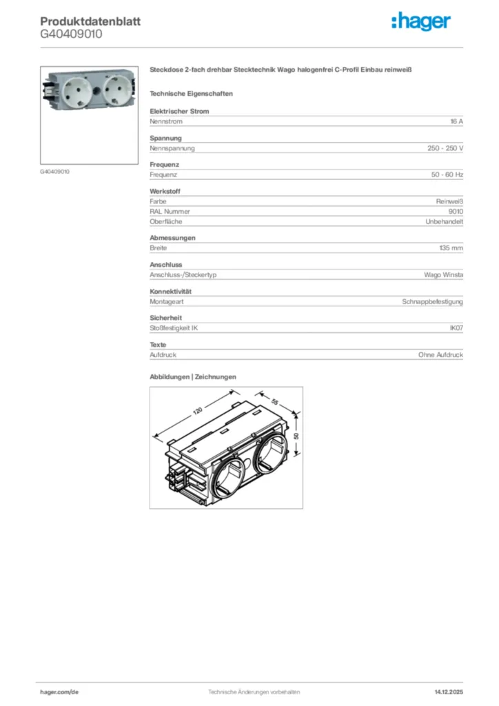 Bild Hager Produktdatenblatt G40409010 | Hager Deutschland