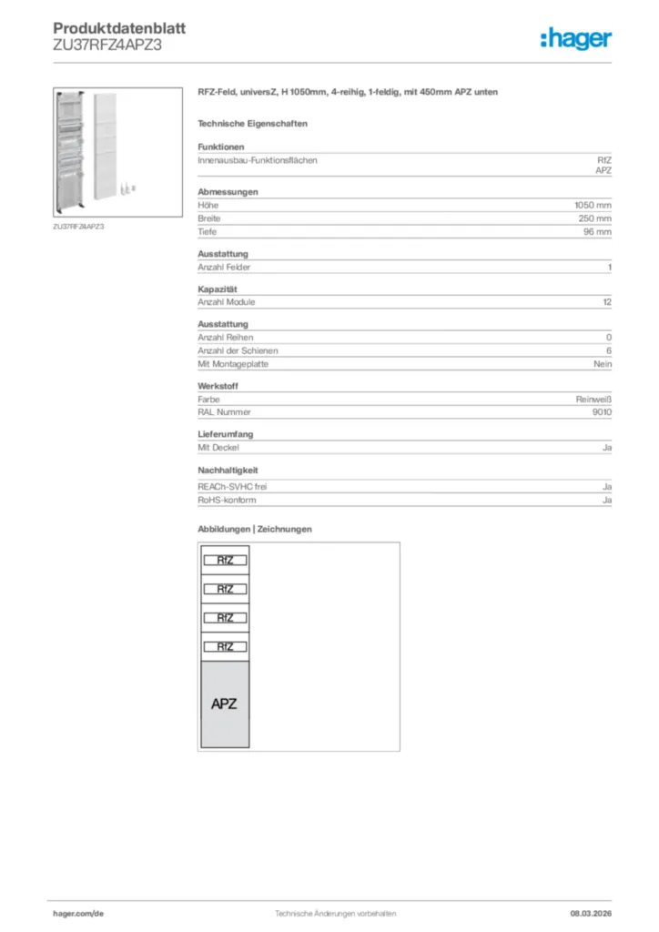Bild Hager Produktdatenblatt ZU37RFZ4APZ3 | Hager Deutschland