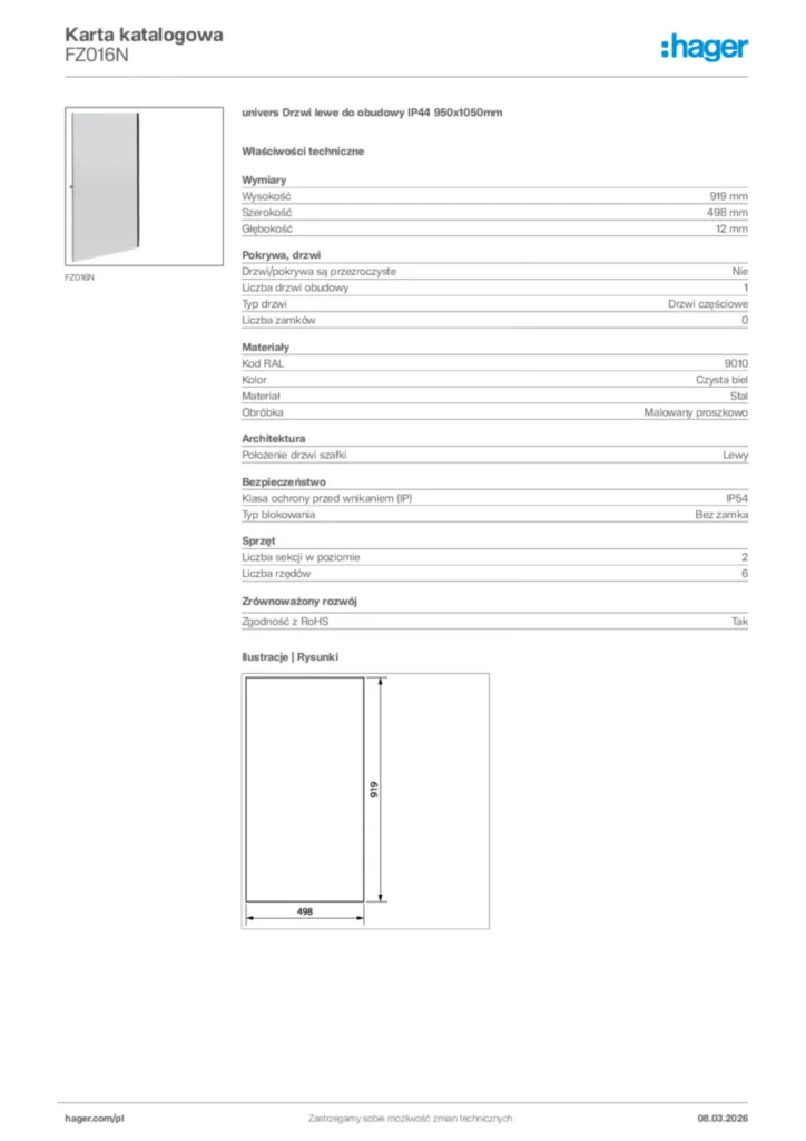 Zdjęcie Hager Karta katalogowa FZ016N | Hager Polska