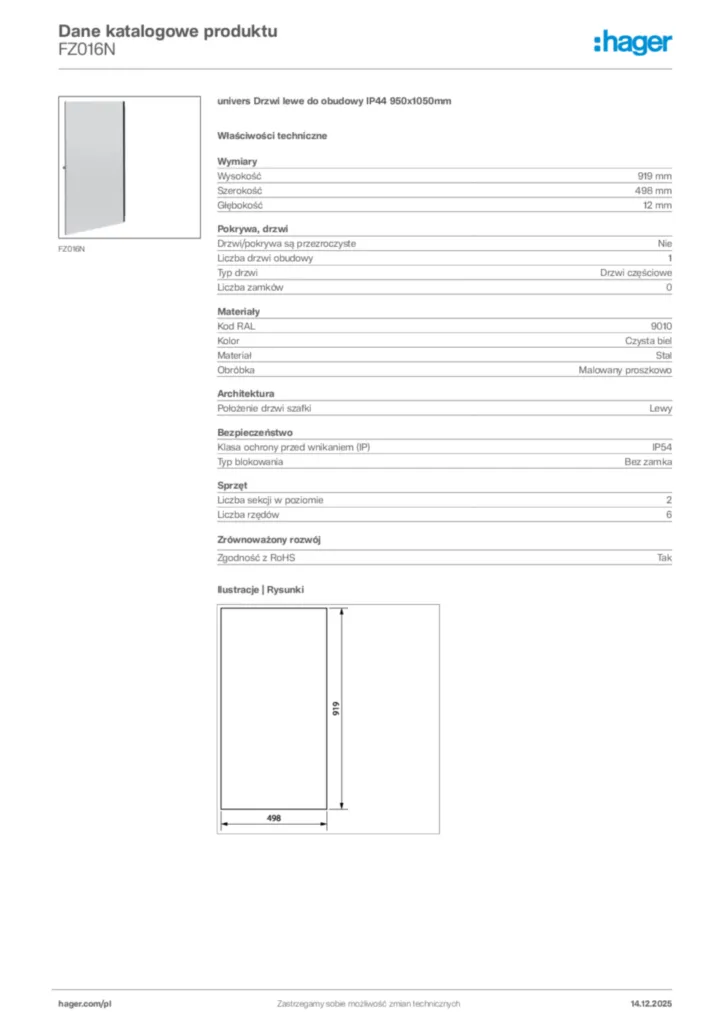 Zdjęcie Hager Karta katalogowa FZ016N | Hager Polska