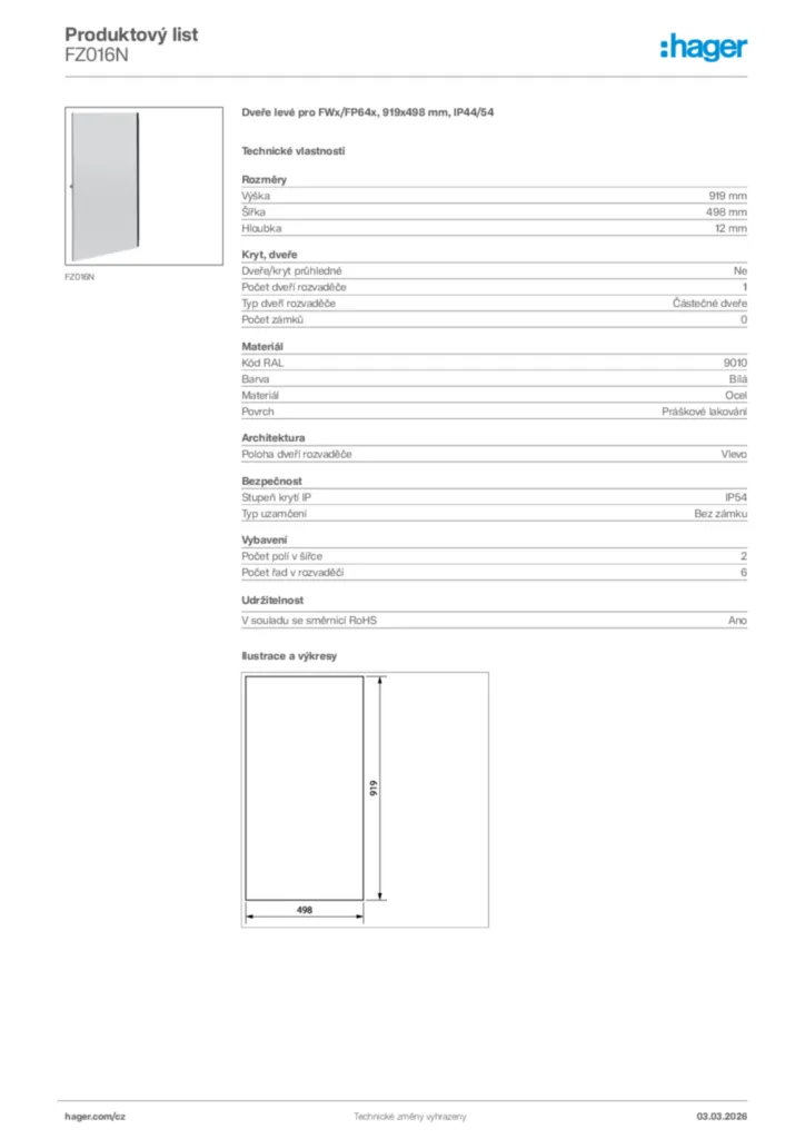 Obrázek Hager Product data sheet FZ016N | Hager