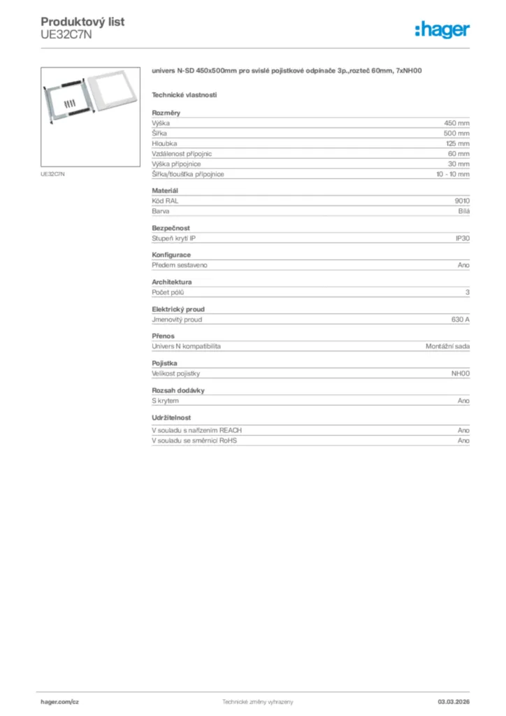 Obrázek Hager Product data sheet UE32C7N | Hager