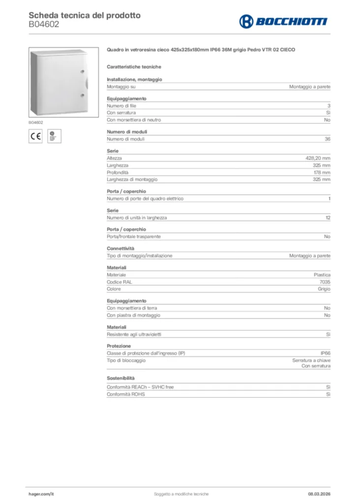 Immagine Bocchiotti Scheda tecnica del prodotto B04602 | Hager Italia