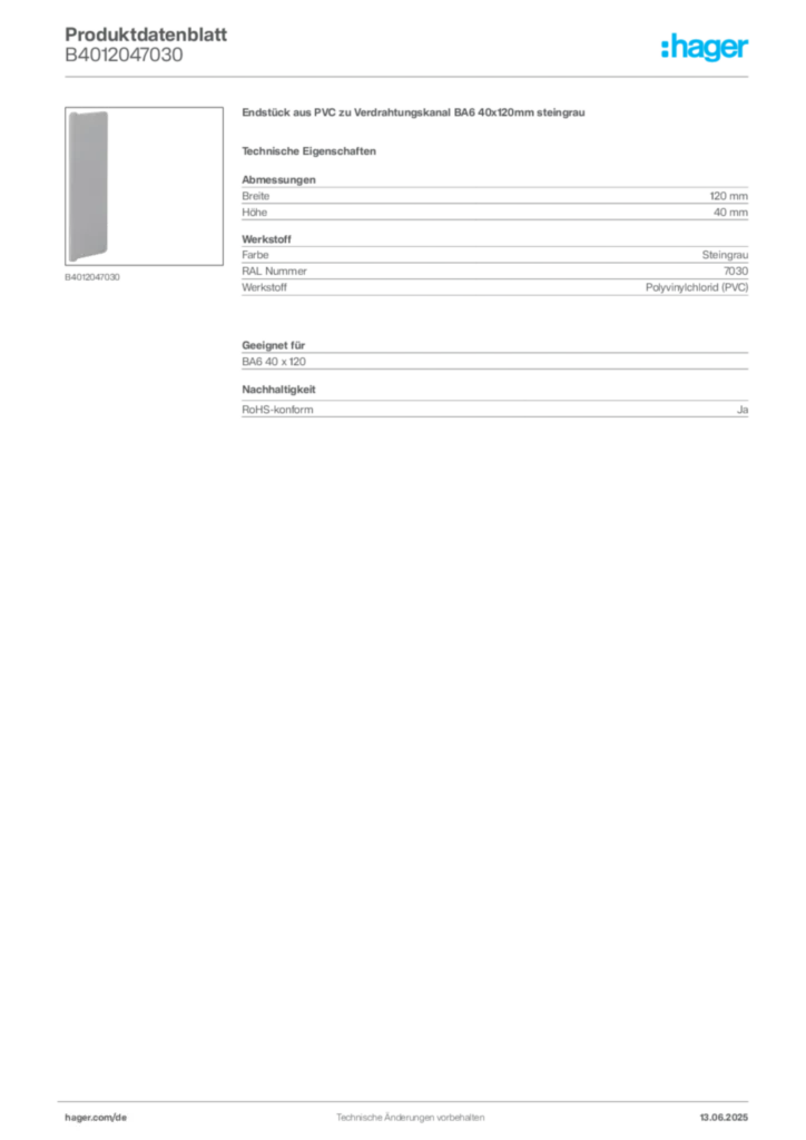 Hager Produktdatenblatt B4012047030