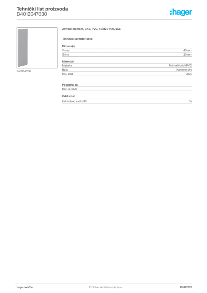 Slika Hager Product data sheet B4012047030  | Hager