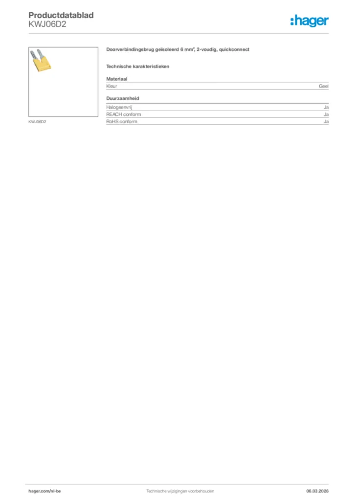 Afbeelding Hager Productdatablad KWJ06D2 | Hager Belgium