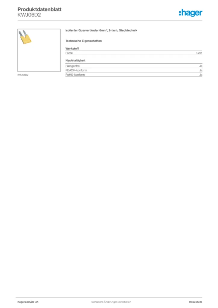 Bild Hager Produktdatenblatt KWJ06D2 | Hager Schweiz
