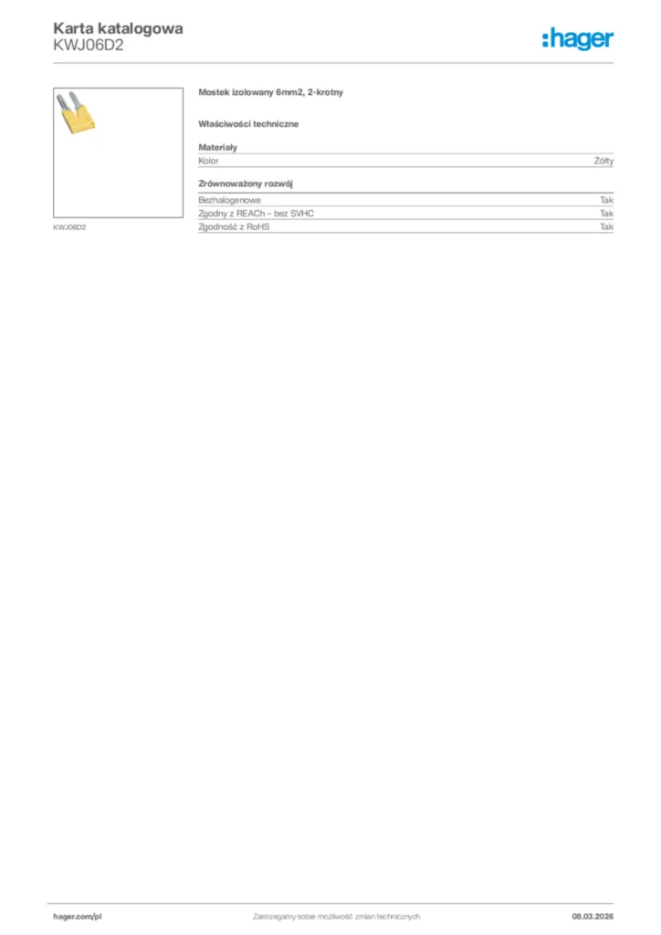 Zdjęcie Hager Karta katalogowa KWJ06D2 | Hager Polska