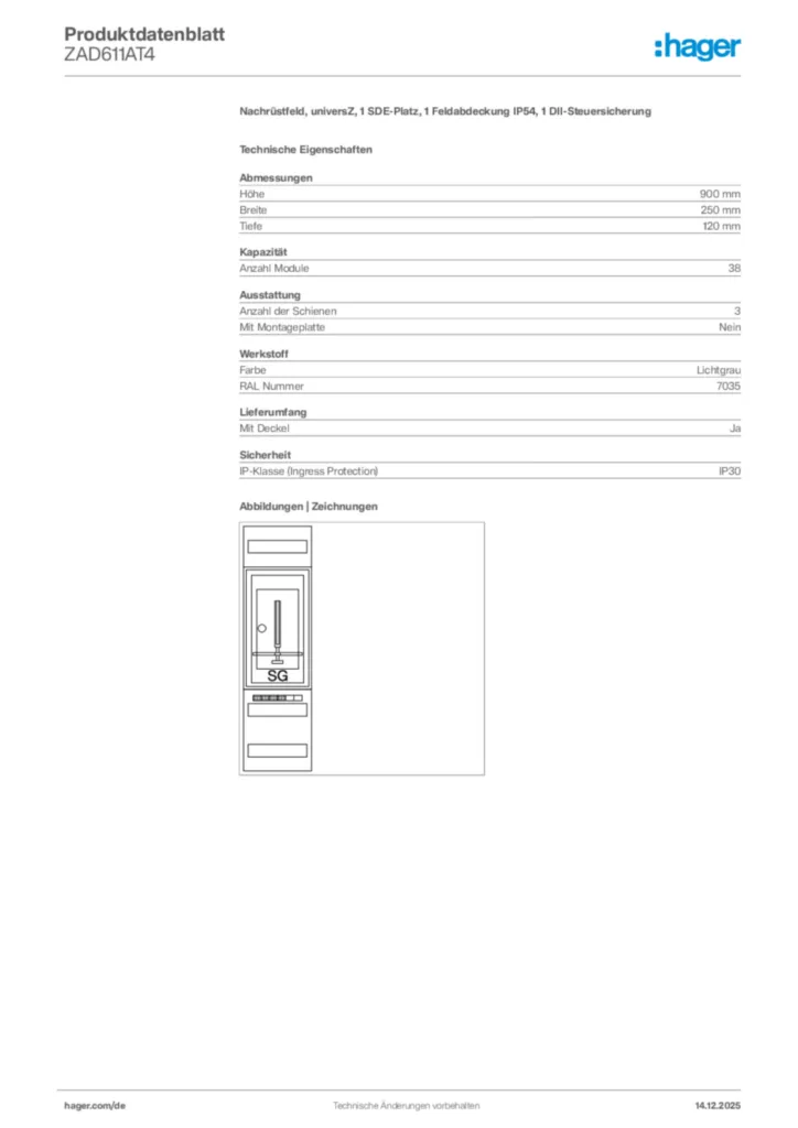 Bild Hager Produktdatenblatt ZAD611AT4 | Hager Deutschland