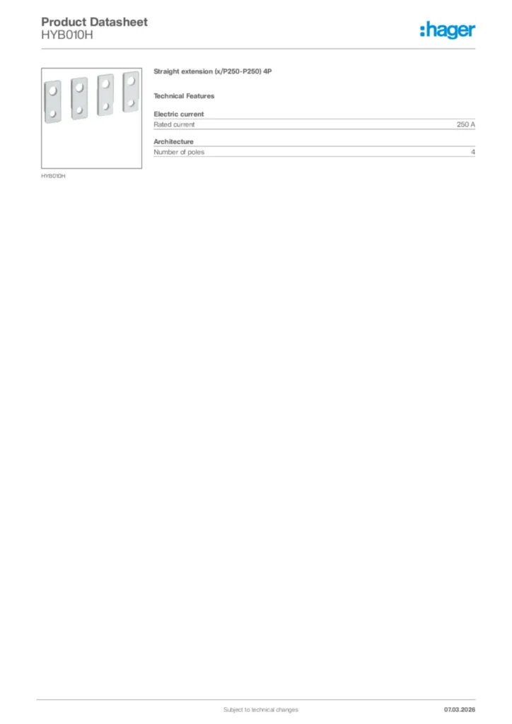 Image Hager Product data sheet HYB010H  | Hager Africa