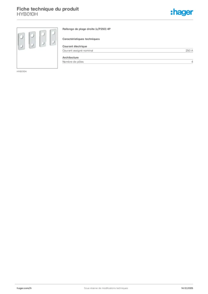 Image Hager Fiche technique du produit HYB010H | Hager France