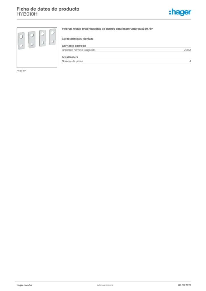 Imagen Hager Ficha de datos de producto HYB010H | Hager España