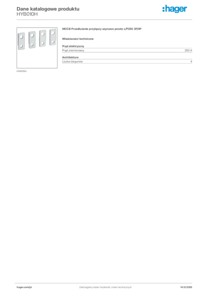Zdjęcie Hager Karta katalogowa HYB010H | Hager Polska