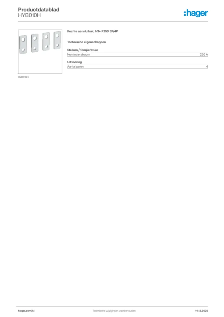 Afbeelding Hager Productdatablad HYB010H | Hager Nederland