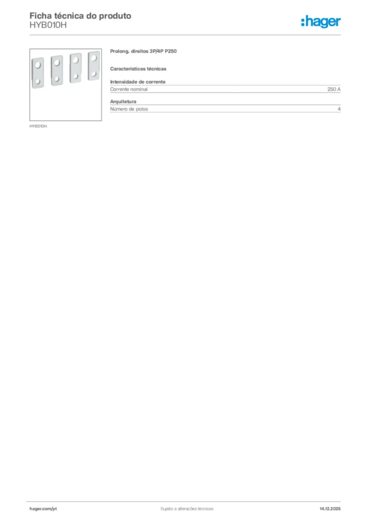 Imagem Hager Ficha técnica do produto HYB010H | Hager Portugal