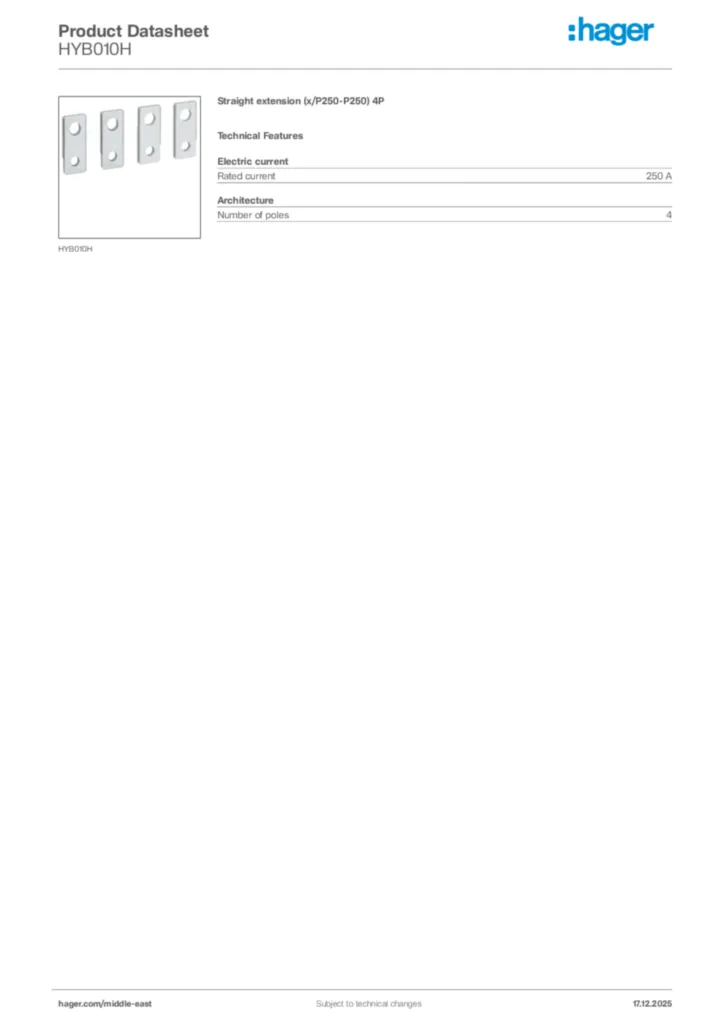 Image Hager Product data sheet HYB010H  | Hager