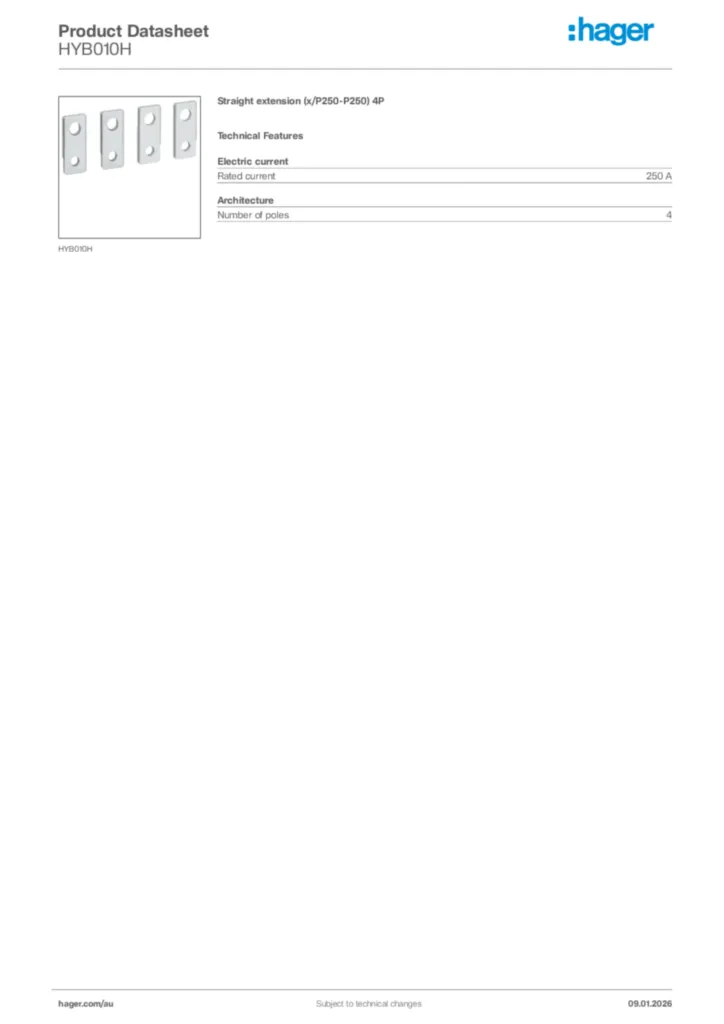 Image Hager Product data sheet HYB010H  | Hager Australia