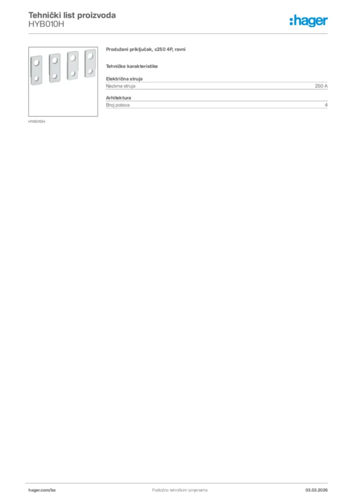 Slika Hager Tehnički list proizvoda HYB010H  | Hager