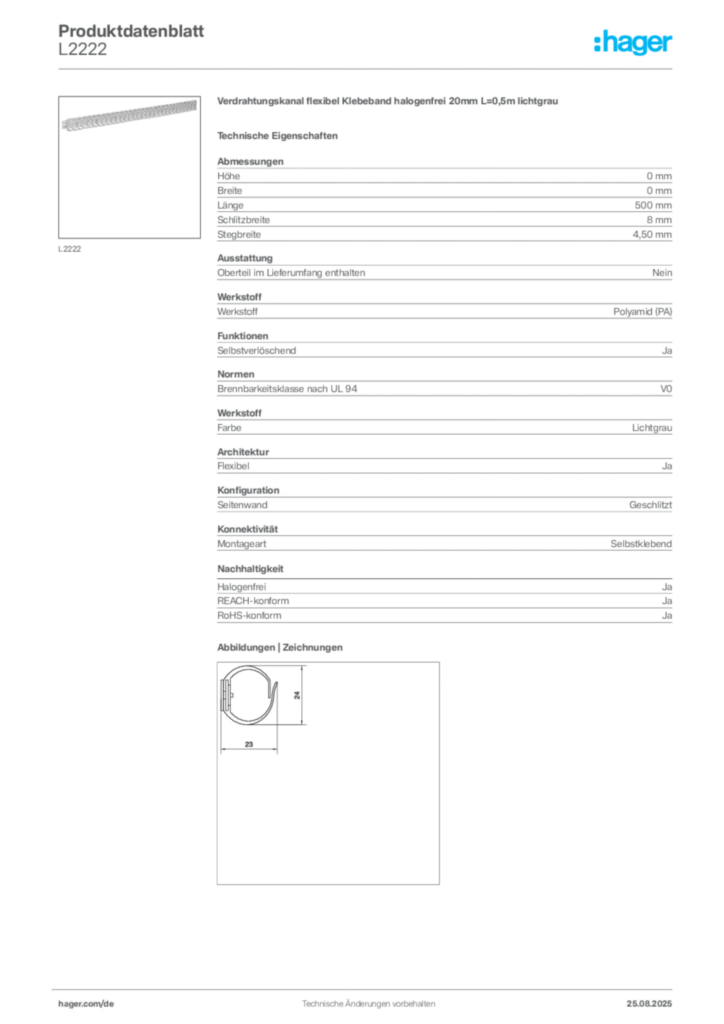 Hager Produktdatenblatt L2222