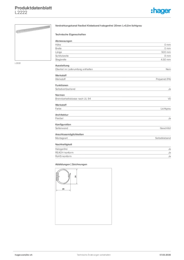 Bild Hager Produktdatenblatt L2222 | Hager Schweiz