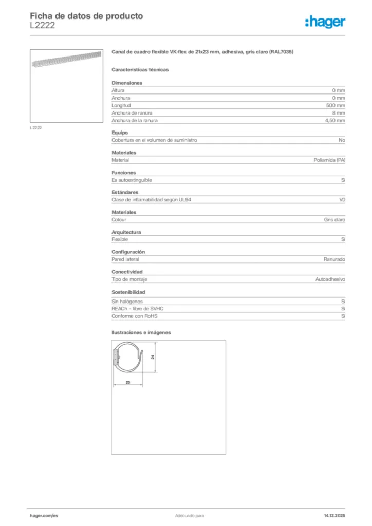 Imagen Hager Ficha de datos de producto L2222 | Hager España