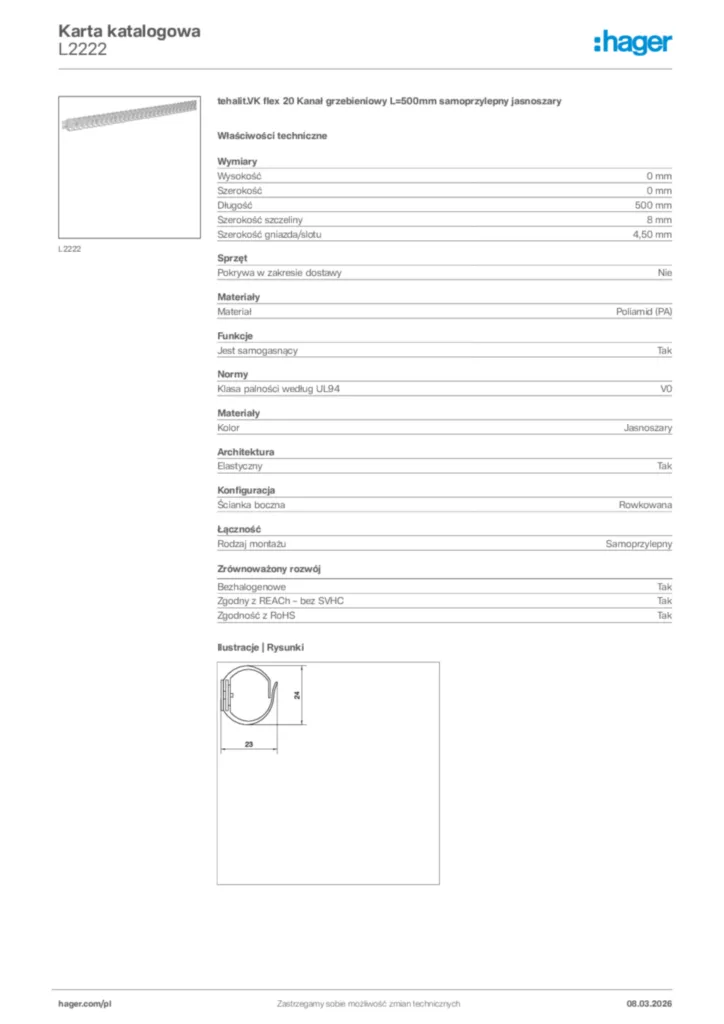 Zdjęcie Hager Karta katalogowa L2222 | Hager Polska