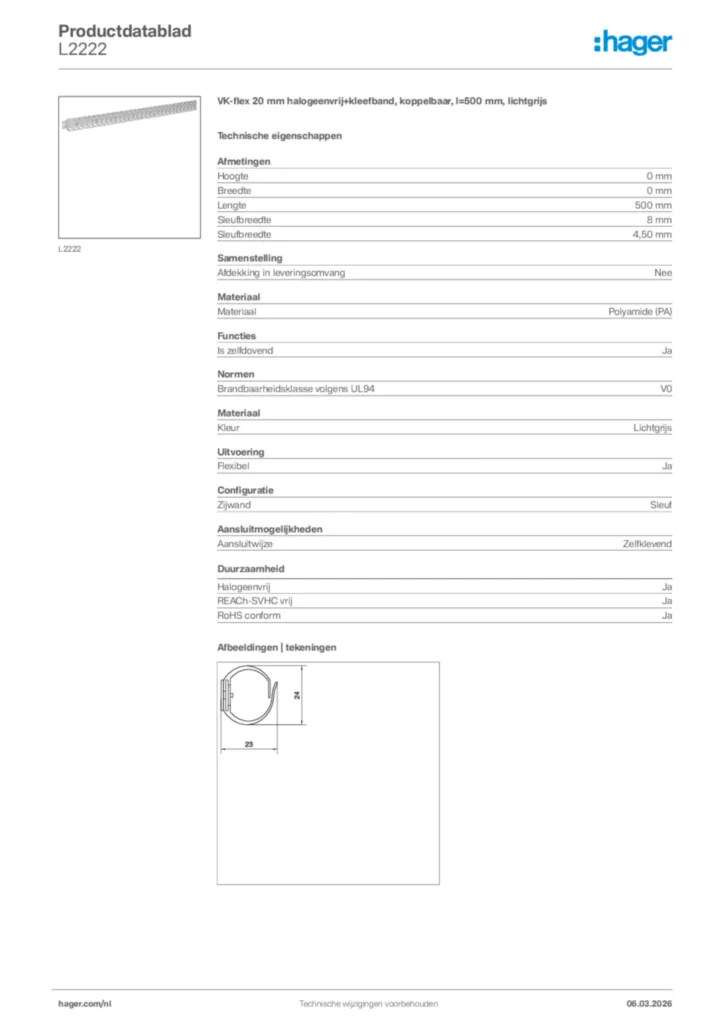 Afbeelding Hager Productdatablad L2222 | Hager Nederland
