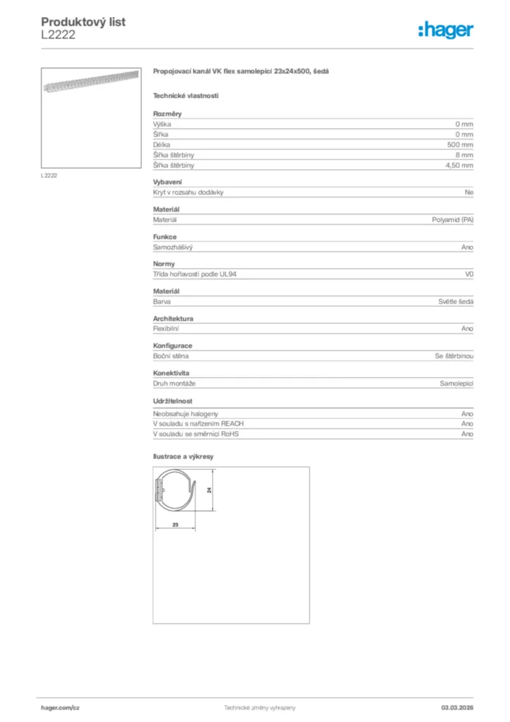 Obrázek Hager Product data sheet L2222 | Hager
