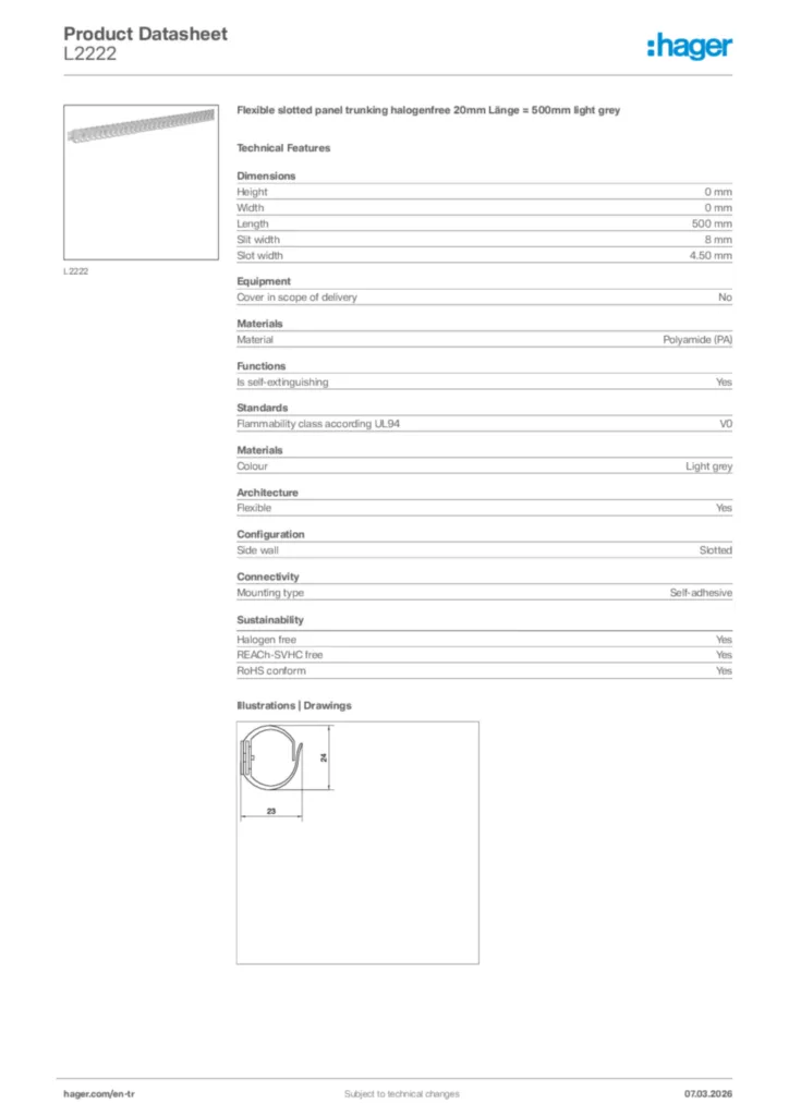 Image Hager Product data sheet L2222  | Hager