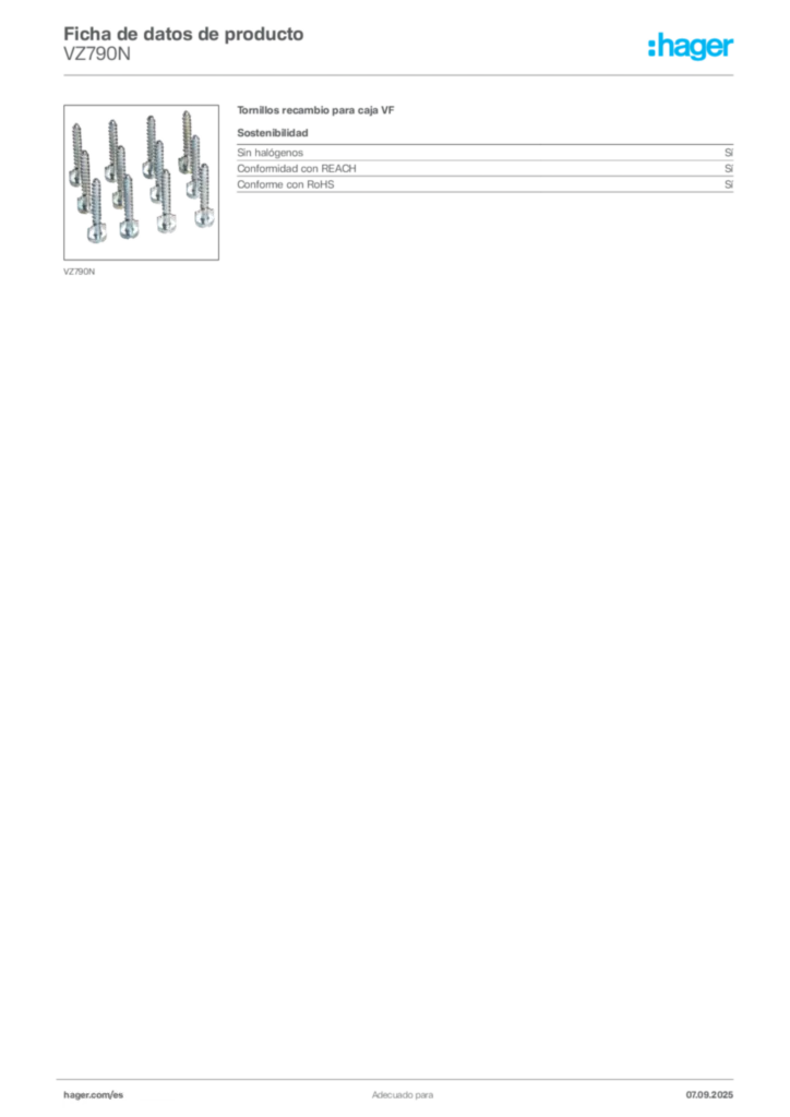 Imagen Hager Ficha de datos de producto VZ790N | Hager España