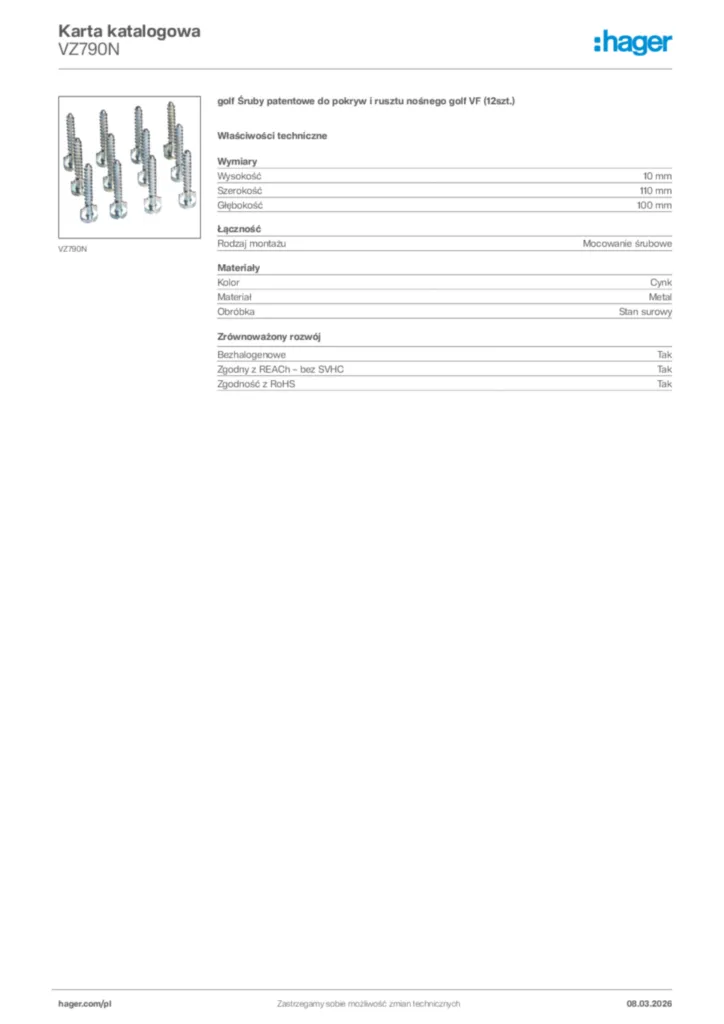 Zdjęcie Hager Karta katalogowa VZ790N | Hager Polska