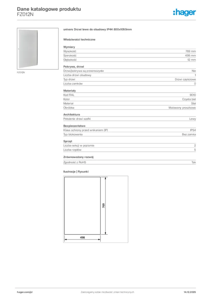 Zdjęcie Hager Karta katalogowa FZ012N | Hager Polska