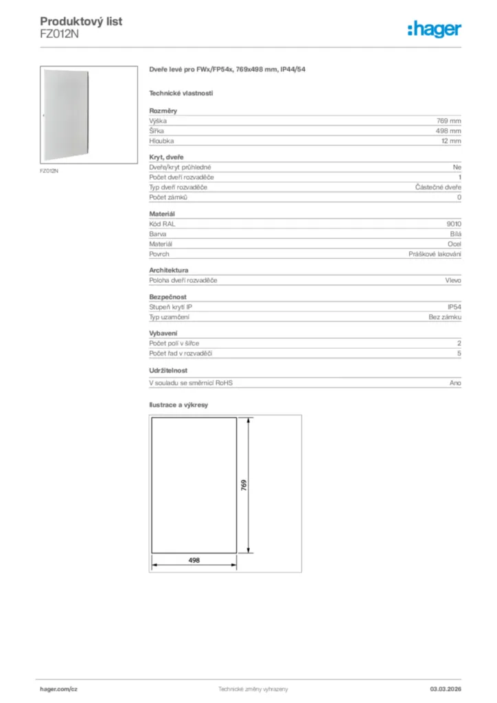Obrázek Hager Product data sheet FZ012N | Hager