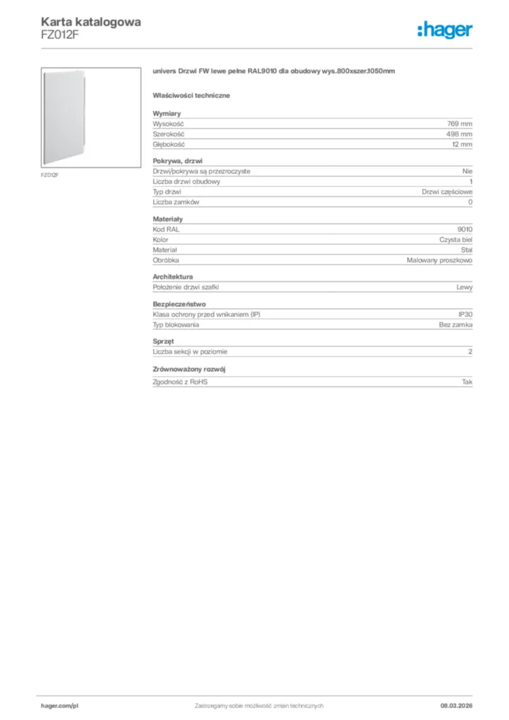 Zdjęcie Hager Karta katalogowa FZ012F | Hager Polska