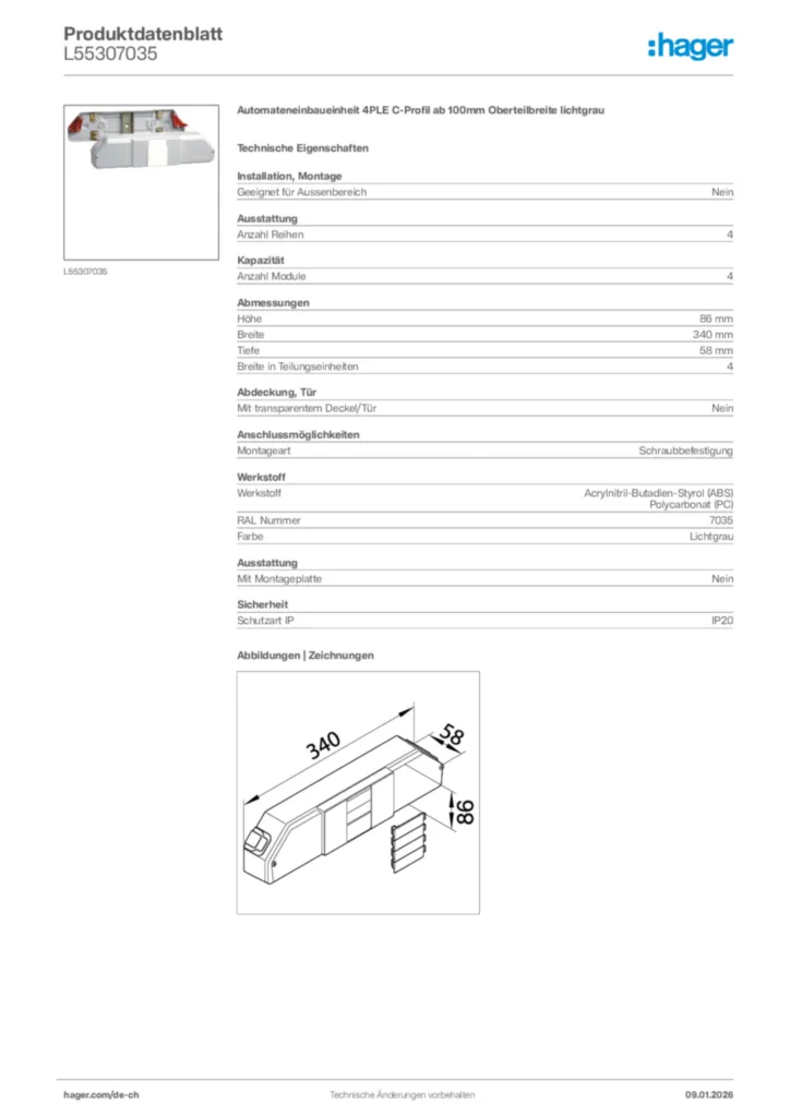 Bild Hager Produktdatenblatt L55307035 | Hager Schweiz
