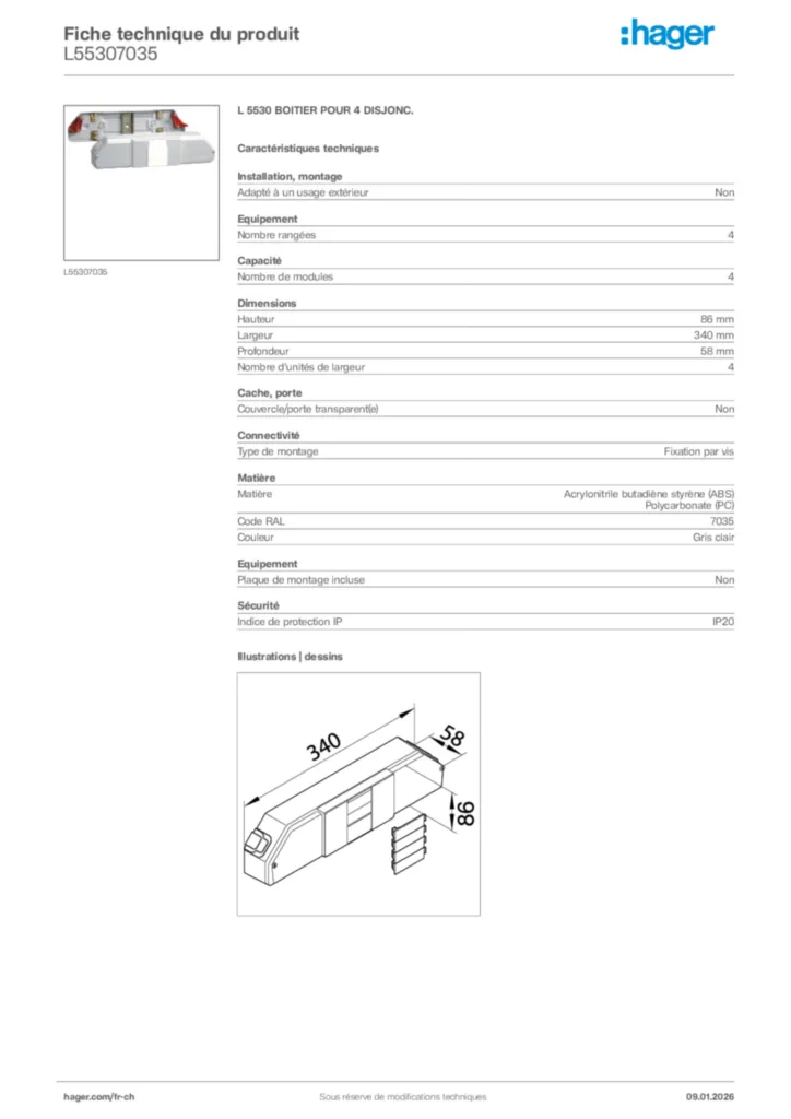 Image Hager Fiche technique du produit L55307035 | Hager Suisse