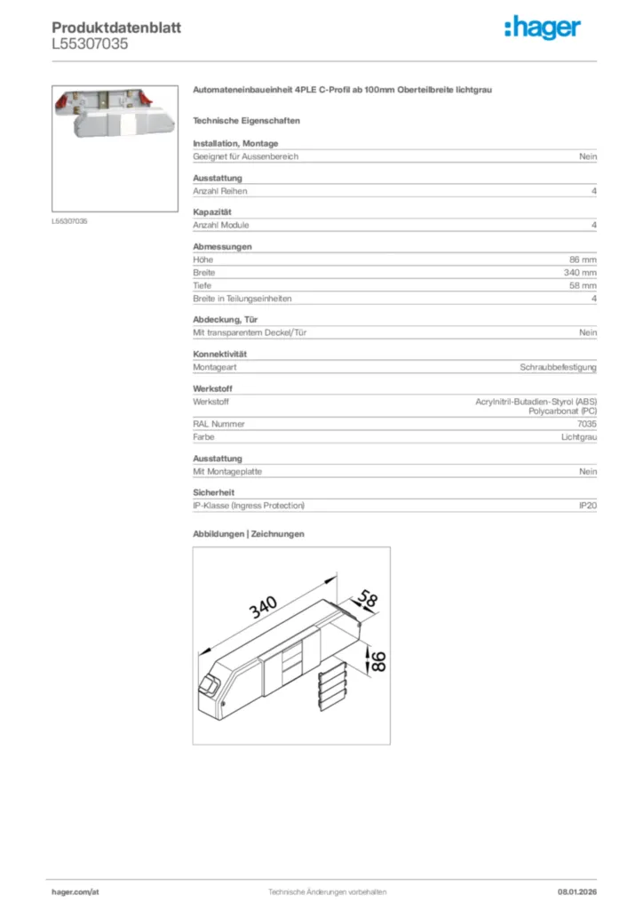 Bild Hager Produktdatenblatt L55307035 | Hager Deutschland