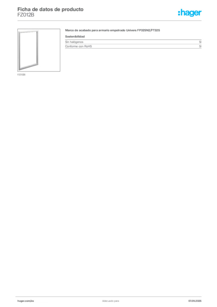 Imagen Hager Ficha de datos de producto FZ012B | Hager España
