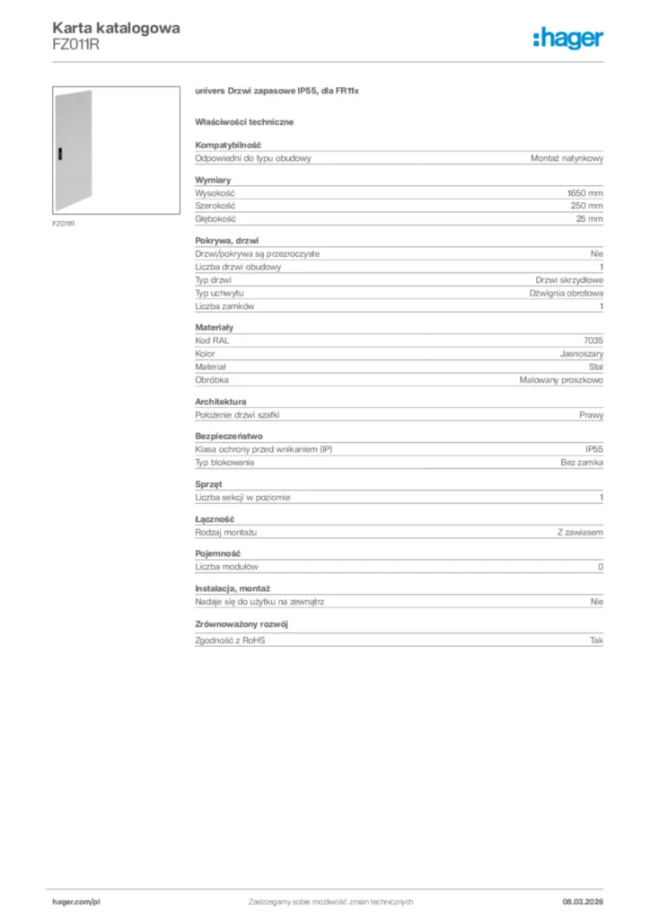 Zdjęcie Hager Karta katalogowa FZ011R | Hager Polska