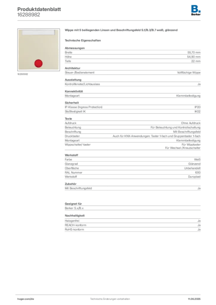 Bild Berker Produktdatenblatt 16288982 | Hager Deutschland