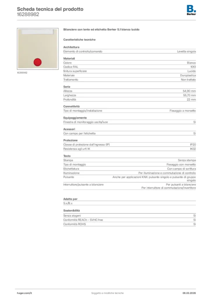 Immagine Berker Scheda tecnica del prodotto 16288982 | Hager Italia