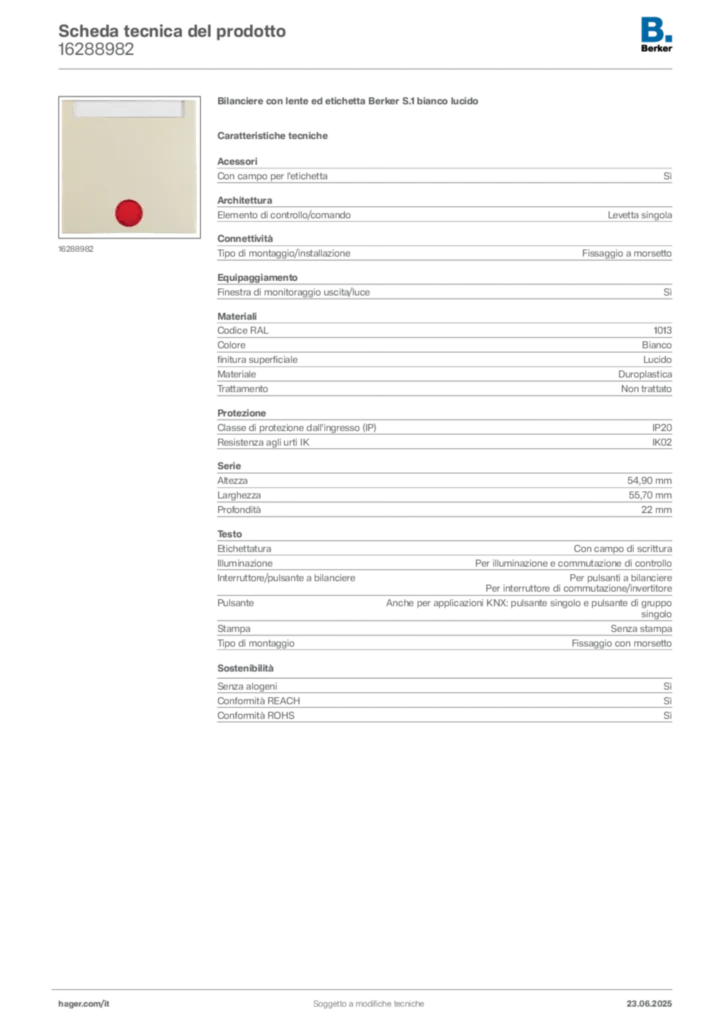 Immagine Berker Scheda tecnica del prodotto 16288982 | Hager Italia