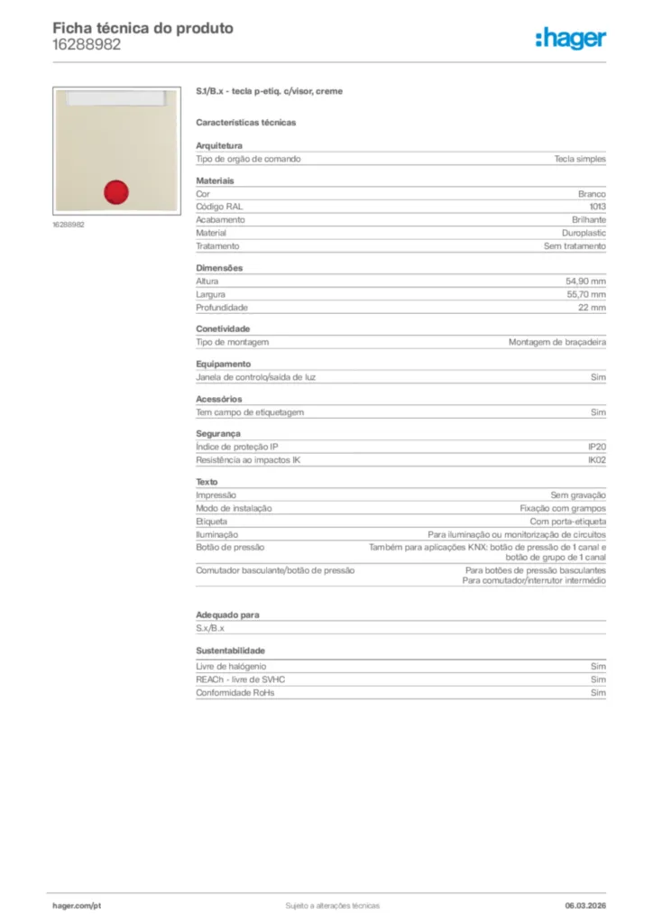 Imagem Hager Ficha técnica do produto 16288982 | Hager Portugal