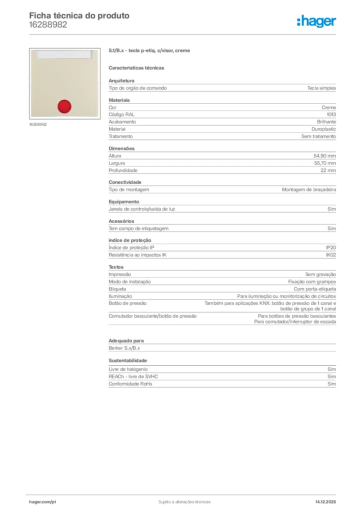 Imagem Hager Ficha técnica do produto 16288982 | Hager Portugal