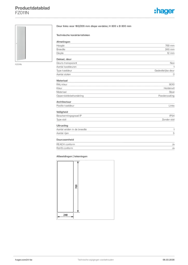 Afbeelding Hager Productdatablad FZ011N | Hager Belgium