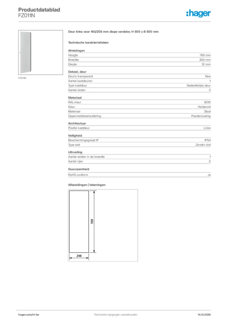 Afbeelding Hager Productdatablad FZ011N | Hager Belgium