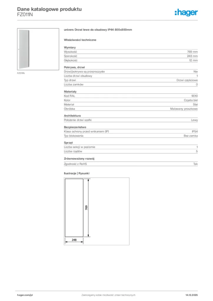 Zdjęcie Hager Karta katalogowa FZ011N | Hager Polska
