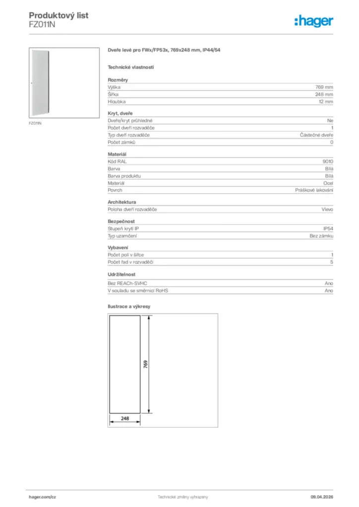 Obrázek Hager Product data sheet FZ011N | Hager