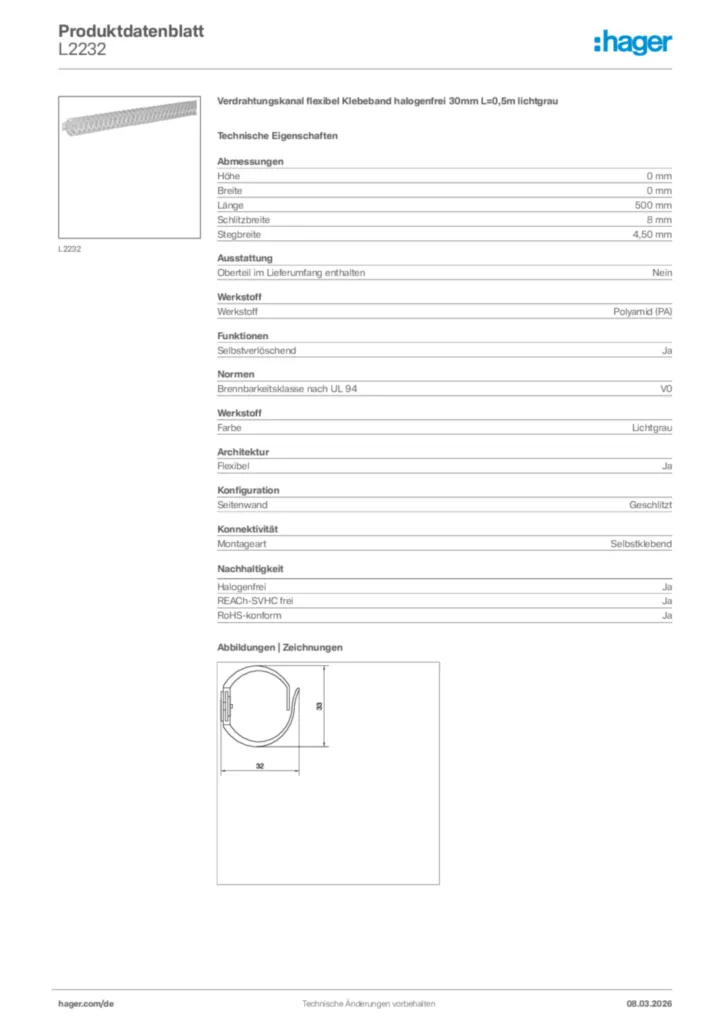 Bild Hager Produktdatenblatt L2232 | Hager Deutschland