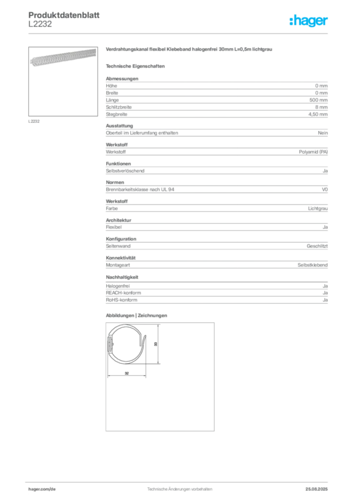 Hager Produktdatenblatt L2232